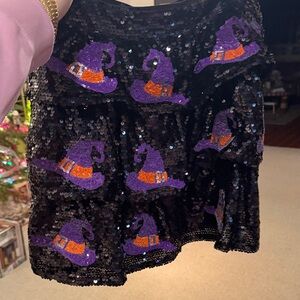 Peach Love California Black Sequin Skirt with Purple Witch Hats